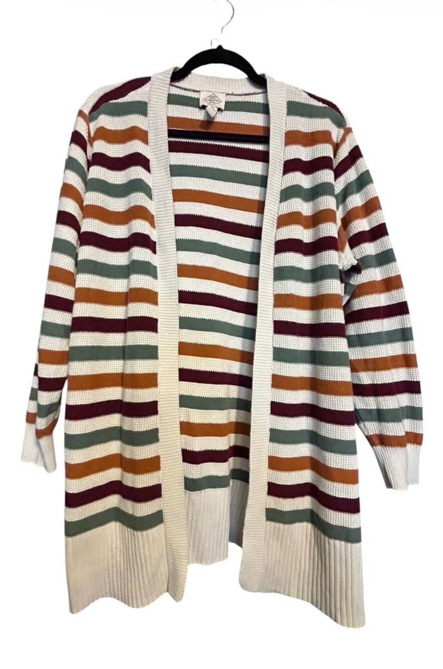 St. John's Bay Women's 1X Multi Color Striped Open Front Duster Cardigan Sweater